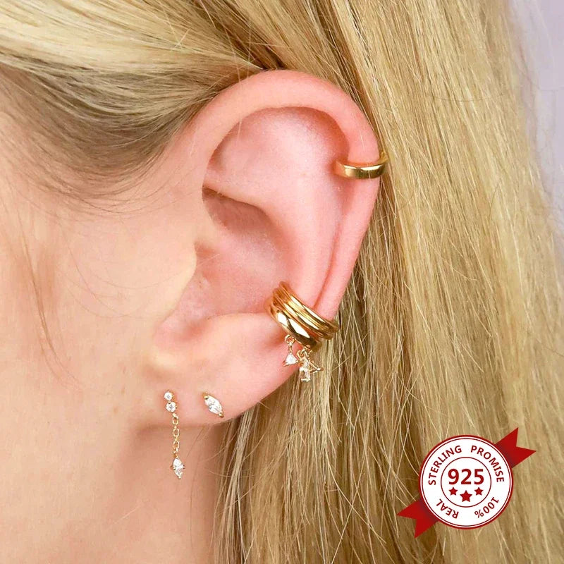 Pendientes chapados en oro de 24K para mujer, aretes con Clip de piedra de circón de cristal, joyería de lujo en forma de C, bisutería, 1 ud. - CR mark