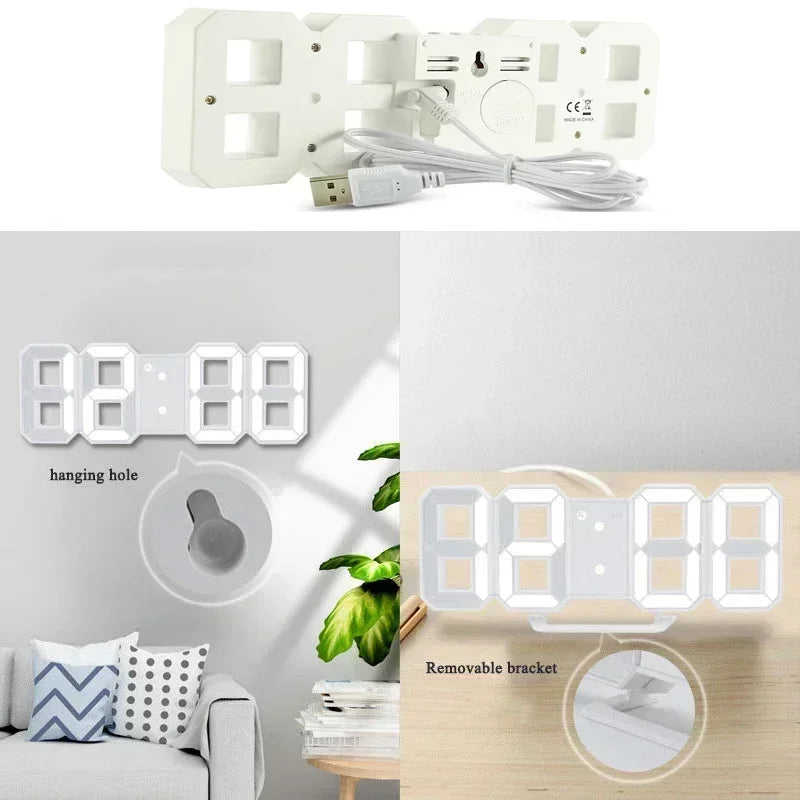 Purchase products, 3D LED Digital Alarm Clock, Wall Clock, Time/Date/Temperature for Home/Kitchen/Office, Garden Decoration