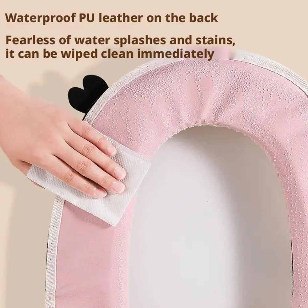 Thick Velvet Toilet Seat Cover, Universal, with Cartoon Cat Design, Waterproof, Zippered, Removable, Warm and Thick