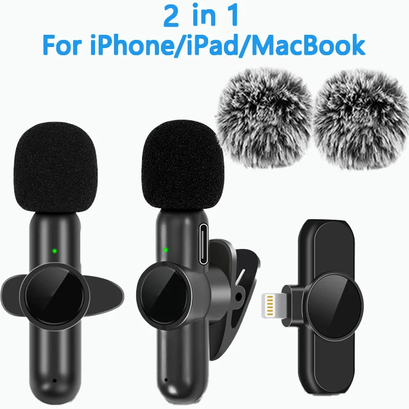 2.4G Wireless Lavalier Microphone with Noise Cancellation, Audio and Video Recording for iPhone/iPad/Android/Xiaomi/Samsung, Live Gaming Microphone