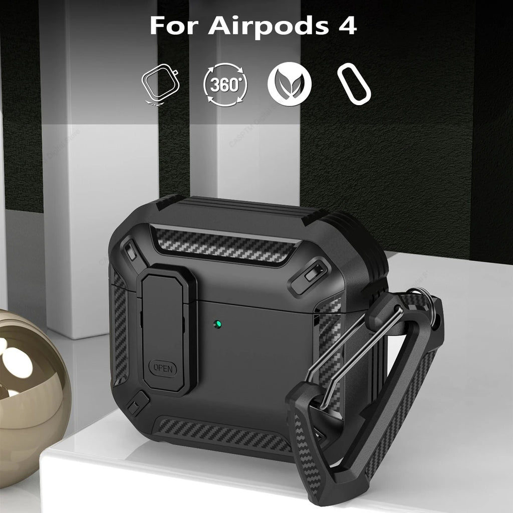 Funda con cerradura de seguridad para AirPods 4, funda protectora de TPU para PC para Apple AirPods 4, Fundas, accesorios para auriculares con gancho