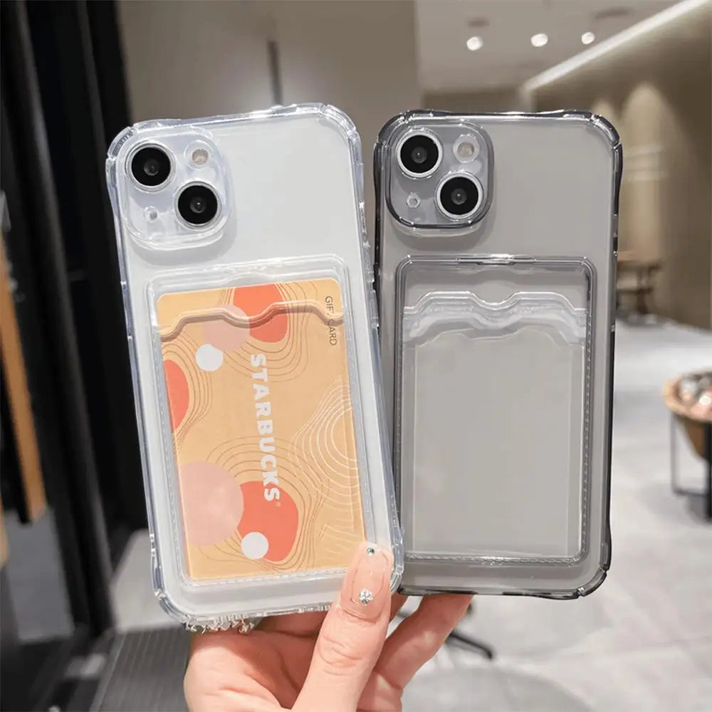 Funda de teléfono con soporte para tarjetas transparente para iPhone 17 Pro Max 11 12 13 14 15 16 Pro Max Air 7 8 Plus XR XS SE 2020 SE 2022 - CR mark