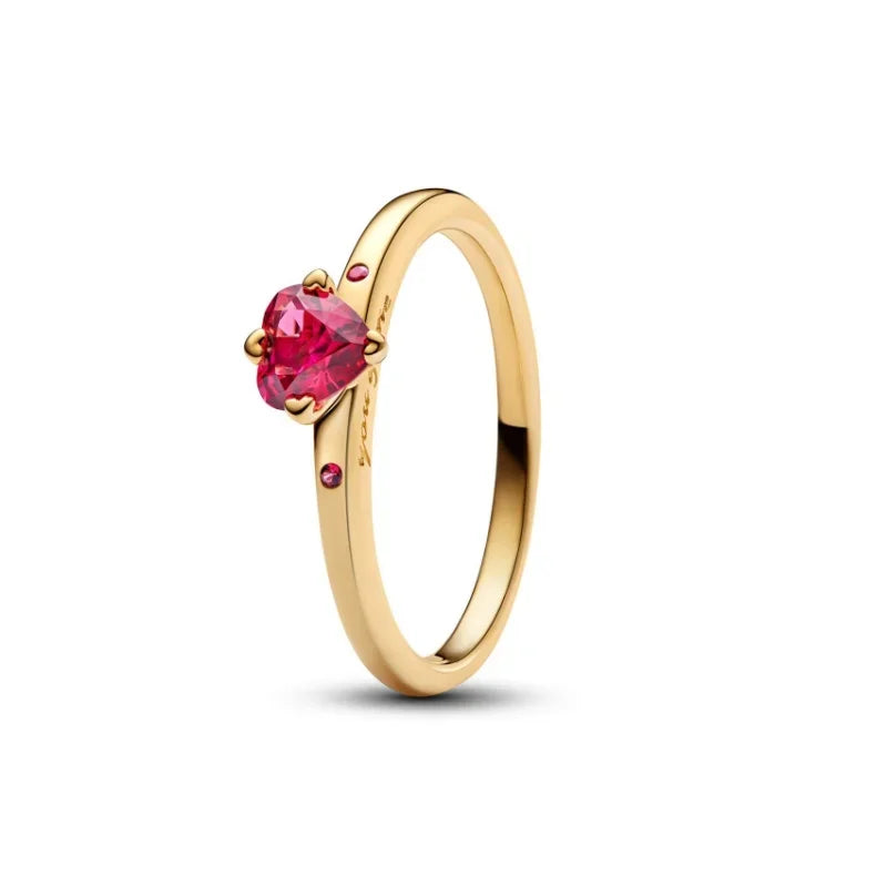 Anillo de corona de princesa brillante clásico de Disney, anillo en forma de corazón con lazo rojo, adecuado para fiesta de boda, joyería Original femenina, regalo DIY
