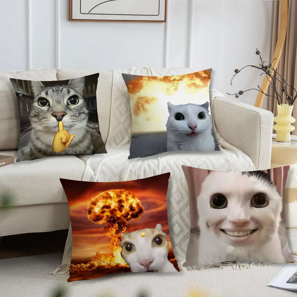Comfortable and soft cushion cover, funny cat pillowcase for sofa, meme living room, home office decoration and protective covers