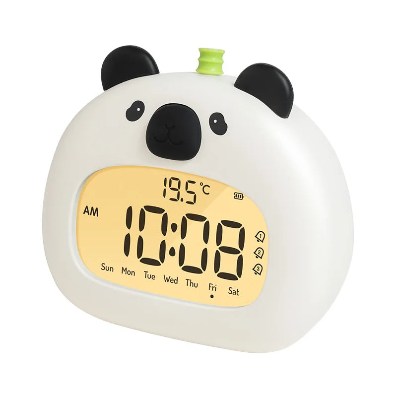 Reloj LED junto a la cama, despertador para niños, entrenador de sueño para niños, pantalla de temperatura con Control recargable, capibara Digital bonito