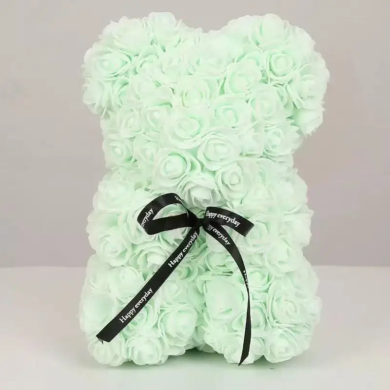25cm Artificial Pink Flower Teddy Bear with Box, Romantic Valentine's Day Gift, Wedding and Anniversary Party Supplies for Girlfriend and Woman