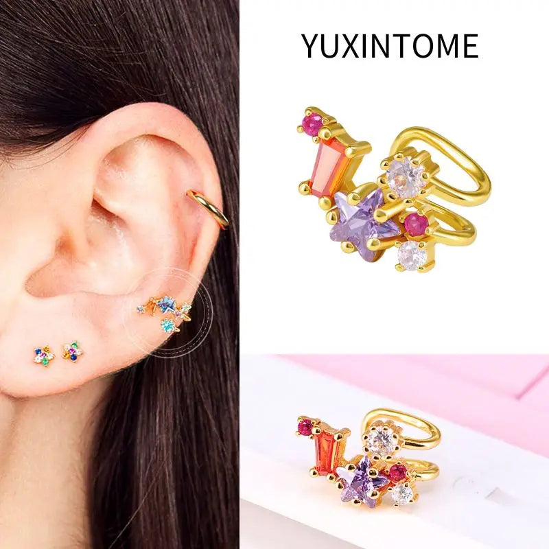 Pendientes chapados en oro de 24K para mujer, aretes con Clip de piedra de circón de cristal, joyería de lujo en forma de C, bisutería, 1 ud. - CR mark