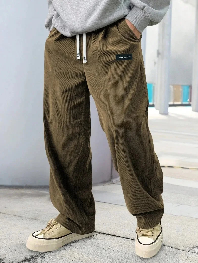 Men's Corduroy Straight Leg Trousers, Casual Loose and Versatile Draped Sport Pants, European Cross-Border Fashionable OZON