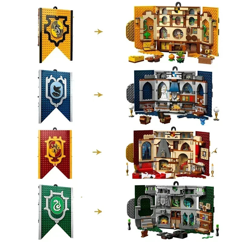 In stock: Harry Potter series magic books and college flag building block toys, gifts for children.