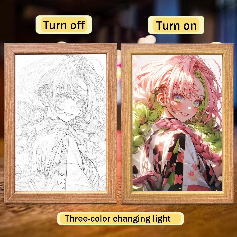 Figuras de acción de Demon Slayer, pintura ligera, marco de fotos, Tanjirou Nezuko, figura de luz nocturna Led, regalos Kimetsu No Yaiba - CR mark