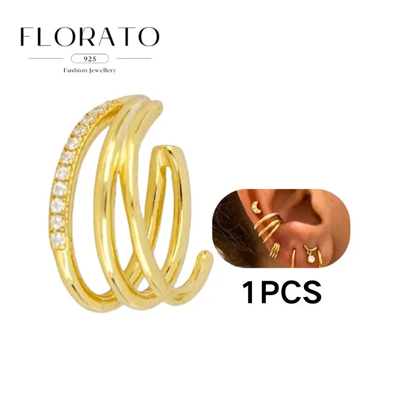 Chapado en oro de 24 quilates/925 plata cristal circón sin oreja Piercing Clips para las orejas minimalista CZ Clips para las orejas joyería de moda Popular para mujeres - CR mark