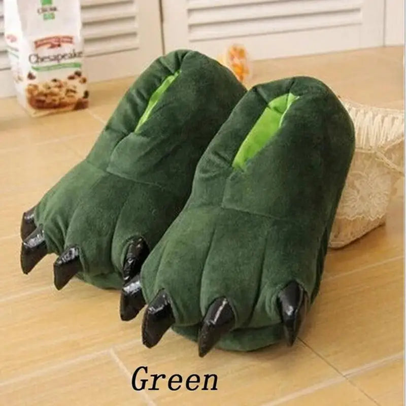 Soft and warm indoor slippers for men and women, paw print shoes, funny animal, Christmas monster, dinosaur claw, random plush lining for home, winter