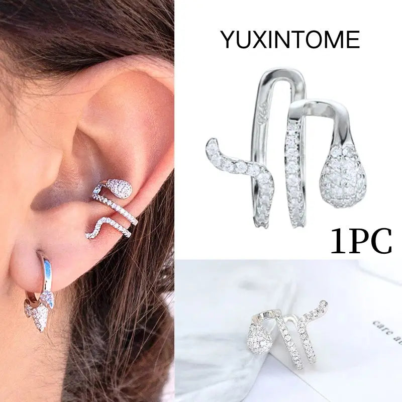 Pendientes chapados en oro de 24K para mujer, aretes con Clip de piedra de circón de cristal, joyería de lujo en forma de C, bisutería, 1 ud. - CR mark