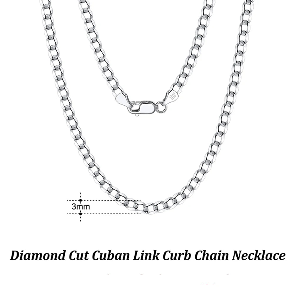 Rinntin-collar de cadena de eslabones cubanos con corte de diamante italiano para hombre y mujer, oro de 18 quilates, más de Plata de Ley 925, 3mm/5mm, joyería SC60 - CR mark
