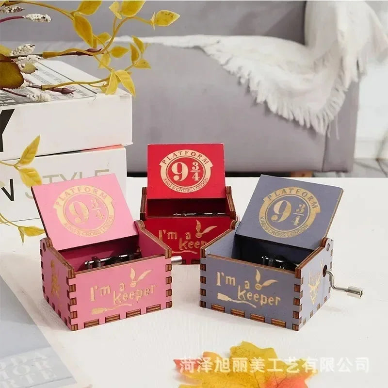 Harry Potter themed hand-crank music box, antique carved wooden hand-crank music box figurine, happy Halloween birthday gift