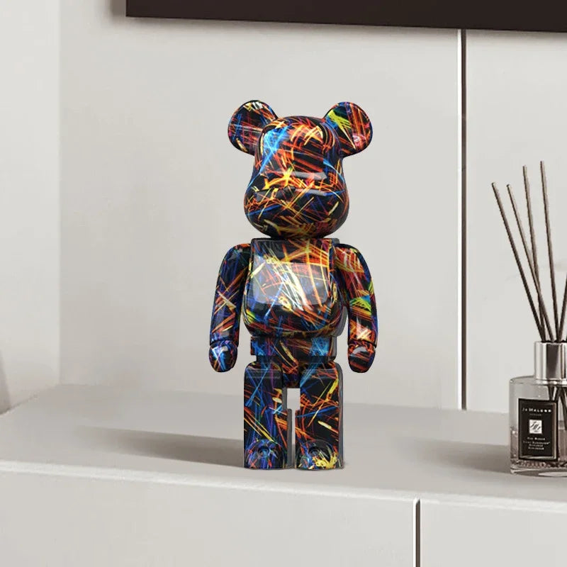 27cm/10 inch Graffiti Bear Figurine, Home Decor, Abstract Animal Ornament, Money Jar, Modern Sculpture for Room, Table Decoration