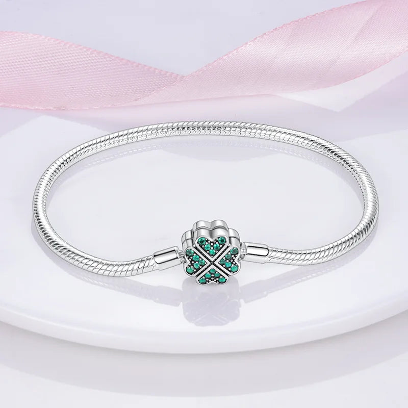 Original 925 Sterling Silver Bracelet, 17-20CM, Star, Moon, Sun, Four Leaf Clover, Green Zircon Bracelets, DIY Charms, Birthday Jewelry Gifts