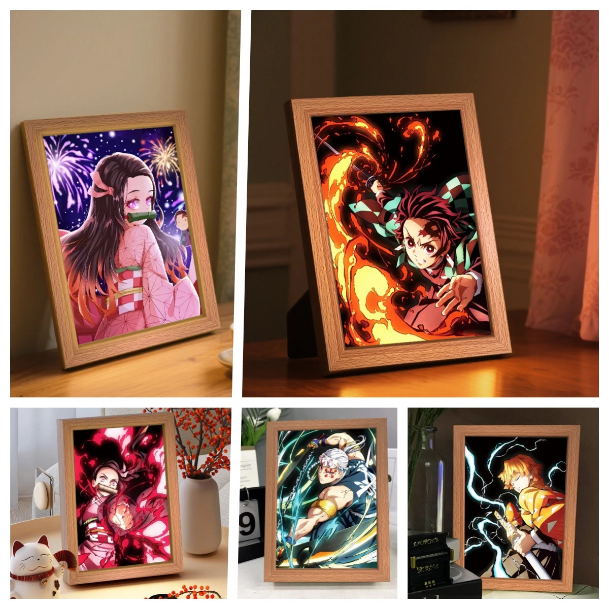 Figuras de acción de Demon Slayer, pintura ligera, marco de fotos, Tanjirou Nezuko, figura de luz nocturna Led, regalos Kimetsu No Yaiba - CR mark