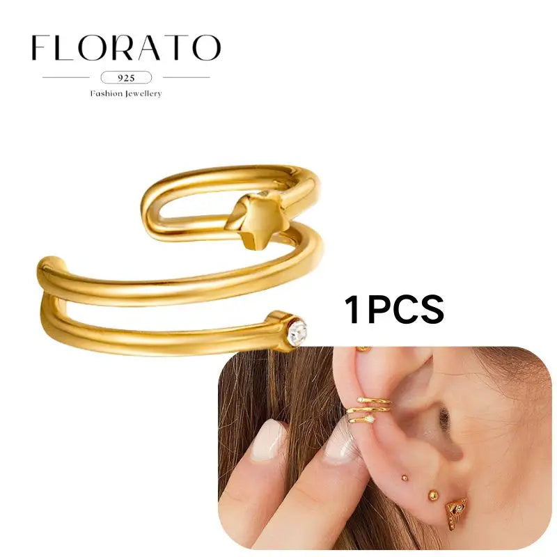 Chapado en oro de 24 quilates/925 plata cristal circón sin oreja Piercing Clips para las orejas minimalista CZ Clips para las orejas joyería de moda Popular para mujeres - CR mark