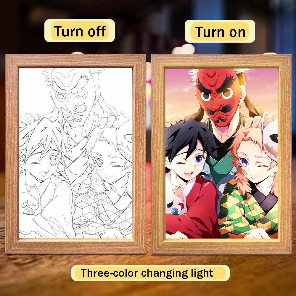 Figuras de acción de Demon Slayer, pintura ligera, marco de fotos, Tanjirou Nezuko, figura de luz nocturna Led, regalos Kimetsu No Yaiba - CR mark