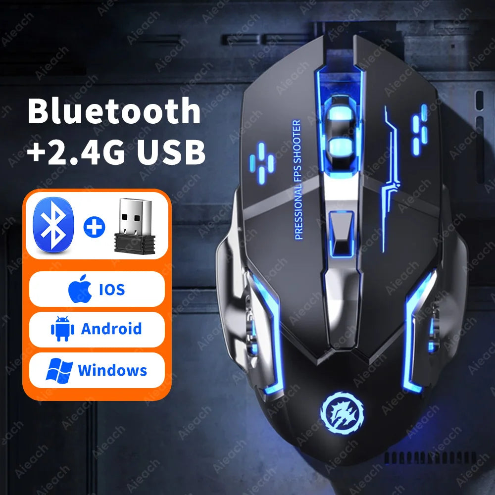 Wireless Gaming Mouse Bluetooth 2.4g USB Rechargeable Ergonomic Mechanical Backlit Design for Laptop PC Gamer