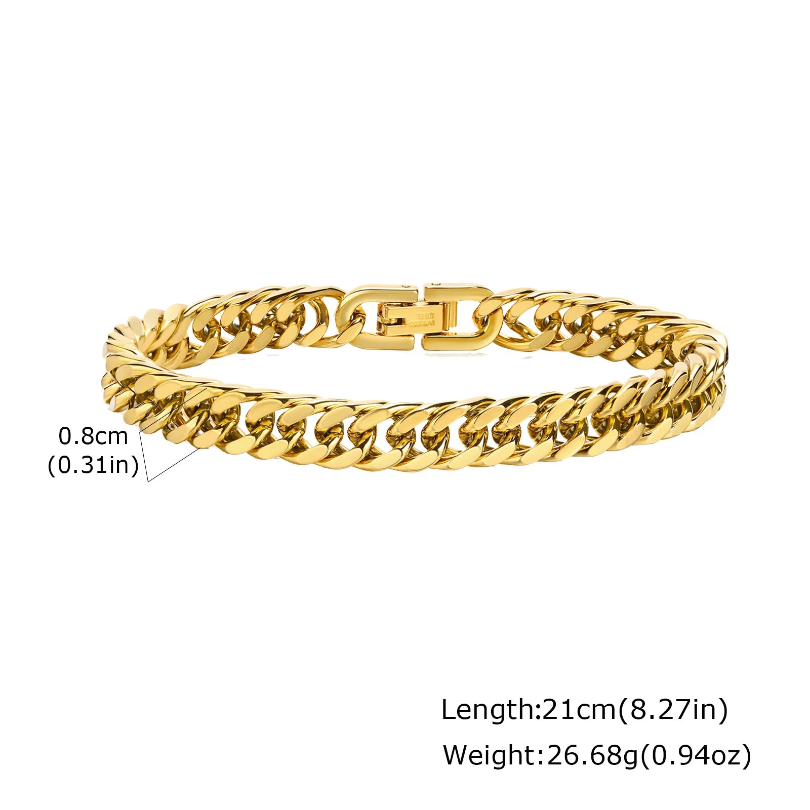 Gold Color Chain Bracelet for Men and Boys, Stainless Steel Chain Bangle, Jewelry Gift for Husband, Father, Son