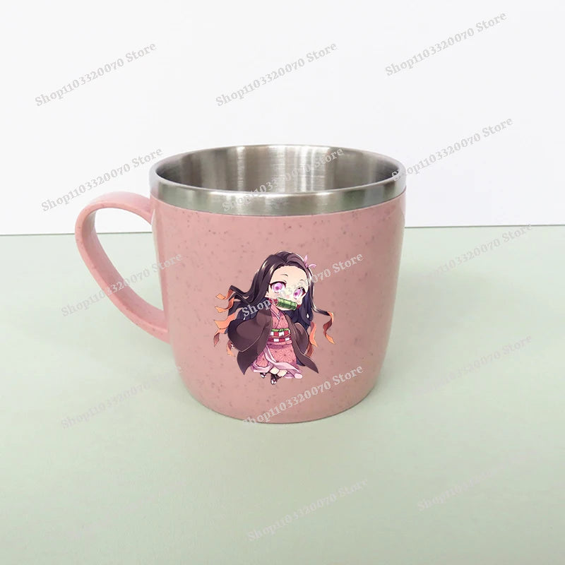 Taza de agua antiescaldado de doble capa Demon Slayer Kimetsu No Yaiba, taza de leche de acero inoxidable 304 de Anime, regalo de cristal de agua anticaída - CR mark
