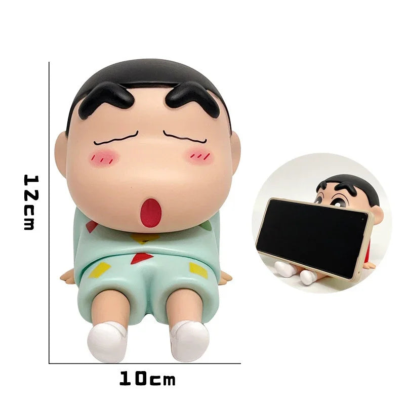 Crayon Shin-Chan figura de Anime soporte para teléfono Kawaii adornos de escritorio soporte para teléfono Mini colección GK decoración juguetes regalos