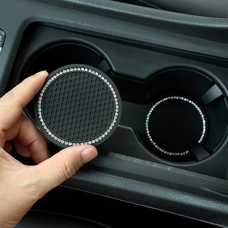 Soportes para tazas de agua de coche, alfombrilla de goma antideslizante con diamantes de imitación para portabotellas, posavasos, portavasos antideslizantes para Interior de coche
