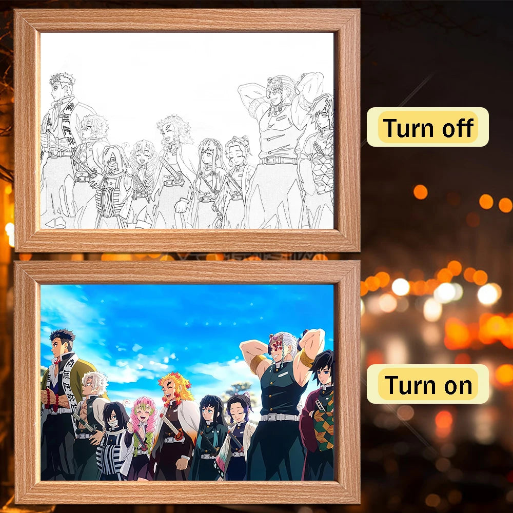 Figuras de acción de Demon Slayer, pintura ligera, marco de fotos, Tanjirou Nezuko, figura de luz nocturna Led, regalos Kimetsu No Yaiba - CR mark