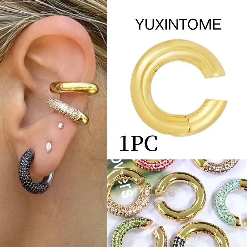 Pendientes chapados en oro de 24K para mujer, aretes con Clip de piedra de circón de cristal, joyería de lujo en forma de C, bisutería, 1 ud. - CR mark