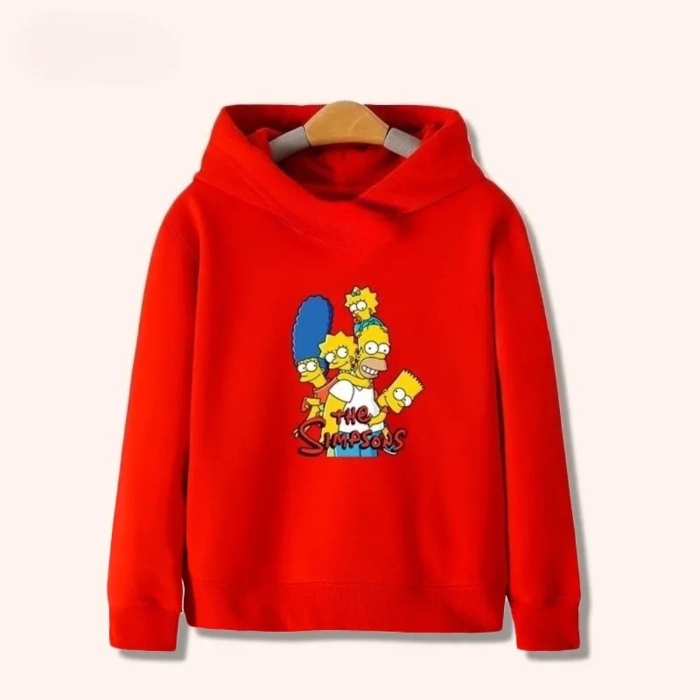 Ropa deportiva infantil de dibujos animados de Simpsons para hombres y mujeres, top cálido con capucha para niños a juego para otoño e invierno