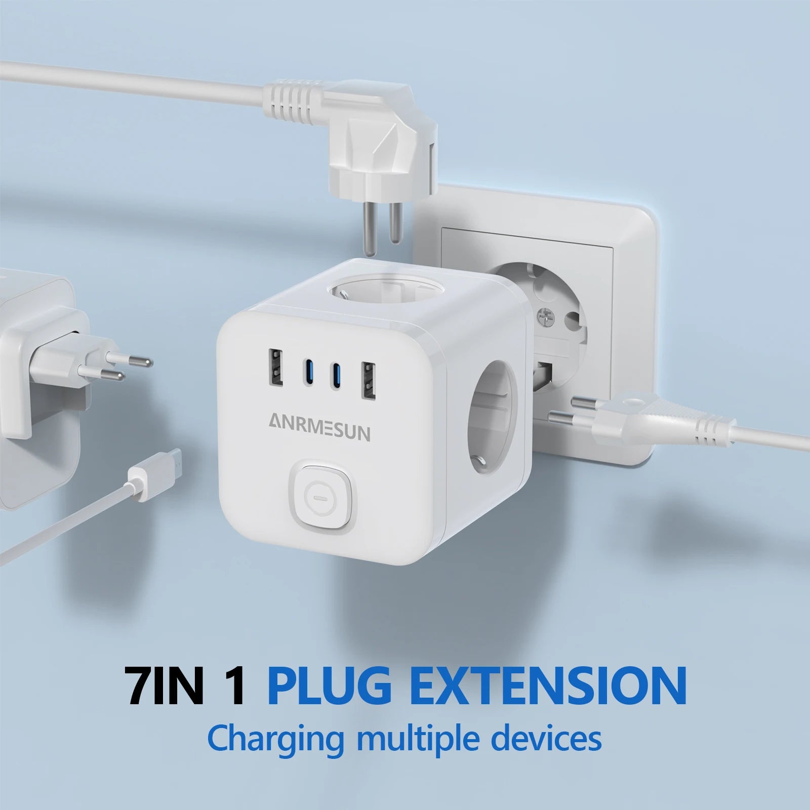 European plug cube power strip with 3 AC outlets, multi-plug adapter, 100-240V 13A power socket for home, office or travel