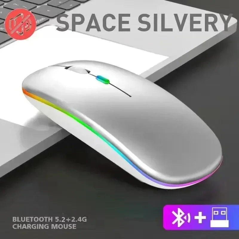Rechargeable Silent Wireless Mouse, LED Backlit Mouse, Laptop Mouse, 2.4GHz Receiver, Bluetooth, Dual Mode, Optical