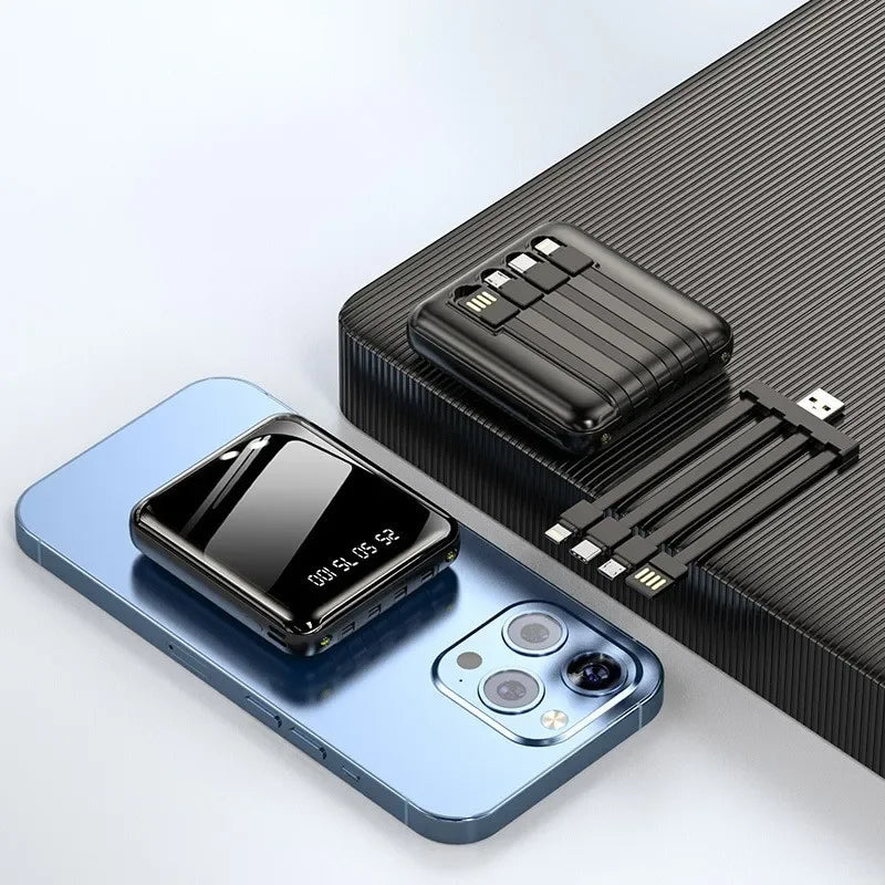 30000mAh Mini Power Bank, Fast Charging, Large Capacity Portable Power Bank, 4-in-1 Cable for Xiaomi, iPhone, Samsung, Huawei 2025, New