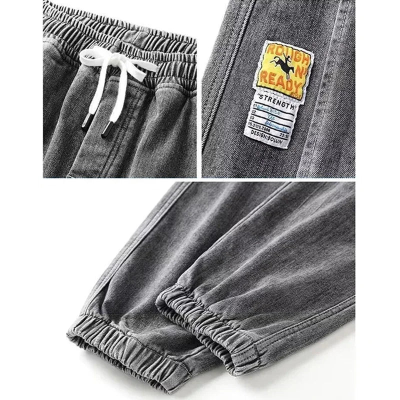 Pantalones vaqueros elásticos con lazo para hombre, pantalones vaqueros Harem con pies atados para hombre, pantalones vaqueros Cargo de diseñador, pantalones vaqueros informales de pierna estrecha para uso diario