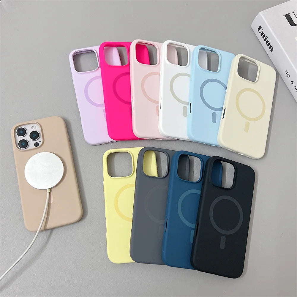 Official Original Liquid Silicone Phone Case for iPhone 16 15 14 13 12 Pro Max Magsafe Magnetic Wireless Charging Cover