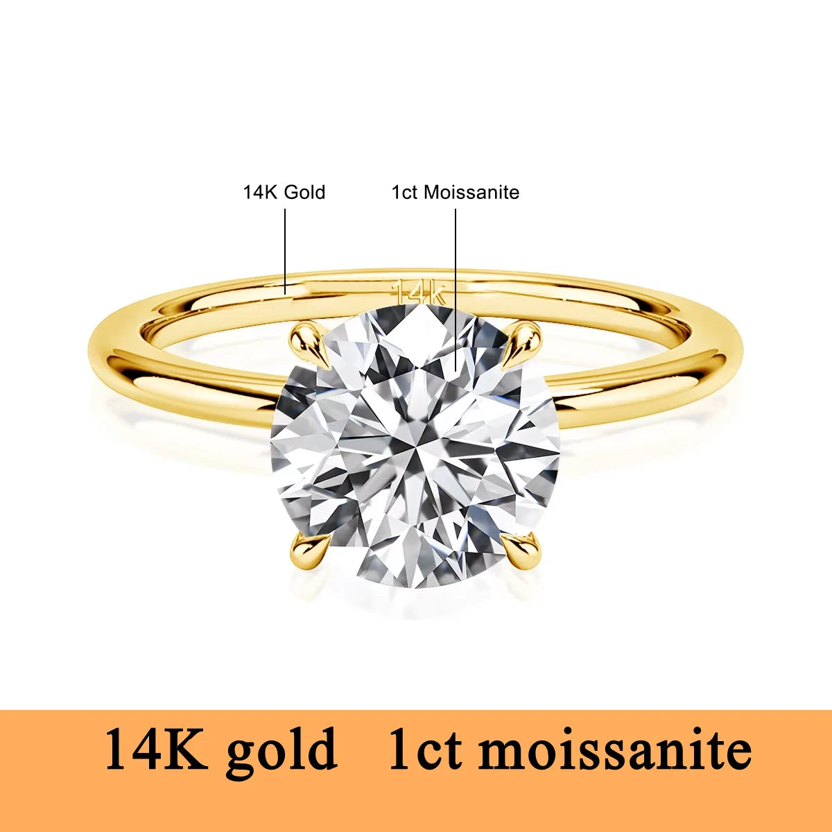 Anillo de moissanita de oro auténtico de 14K para mujer, sortija sencilla de oro de AU585 K con diamantes, joyería de compromiso para novia, regalo para amantes de la madre