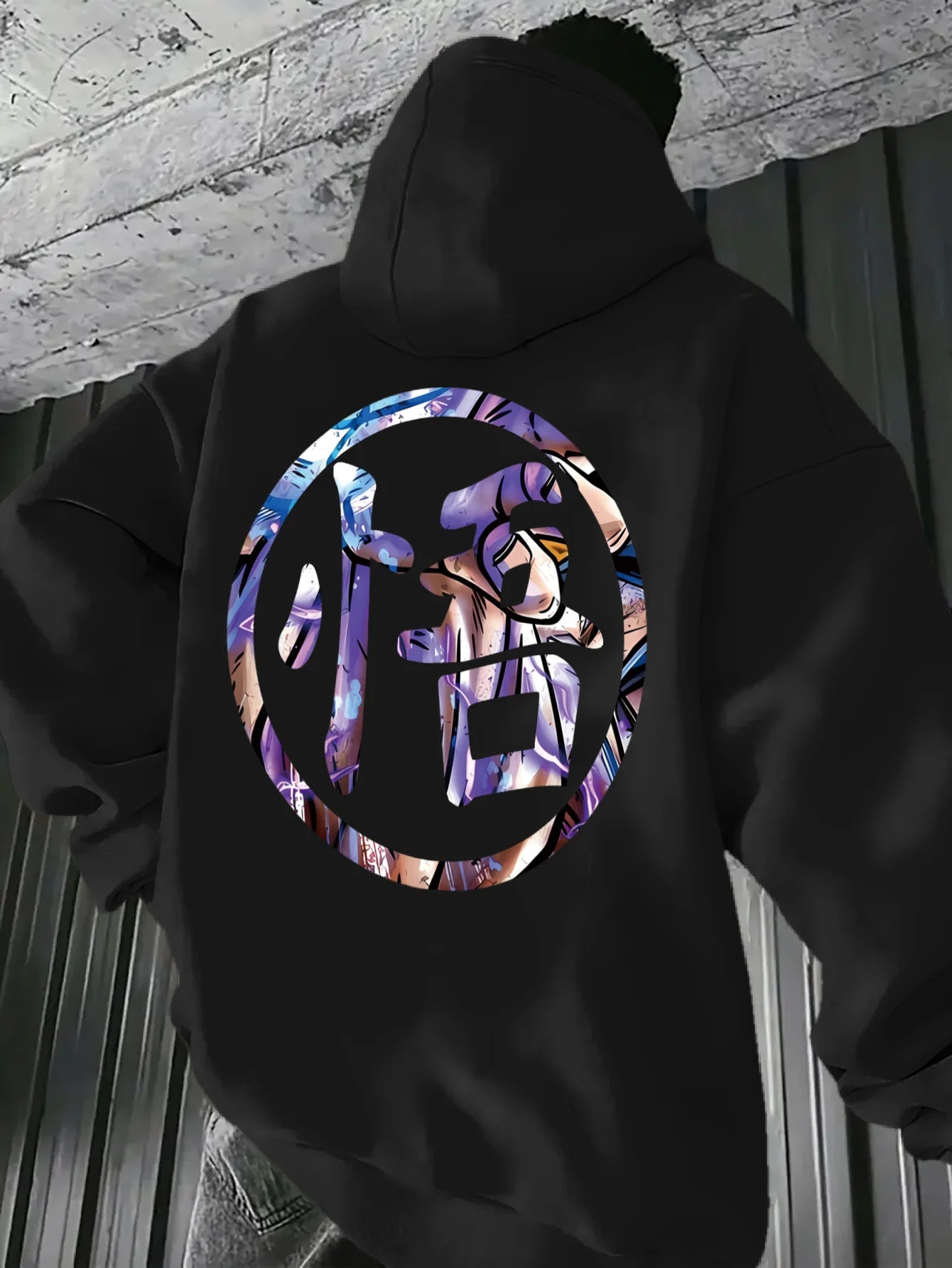 Men's Light Blue Japanese Anime Manga Graphic Hoodie - Casual Dragon and Ninja Print Pullover, All-Season Comfort