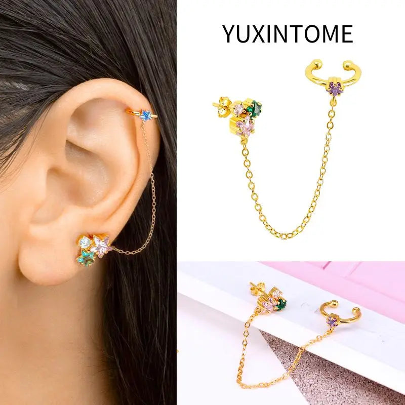 Pendientes chapados en oro de 24K para mujer, aretes con Clip de piedra de circón de cristal, joyería de lujo en forma de C, bisutería, 1 ud. - CR mark