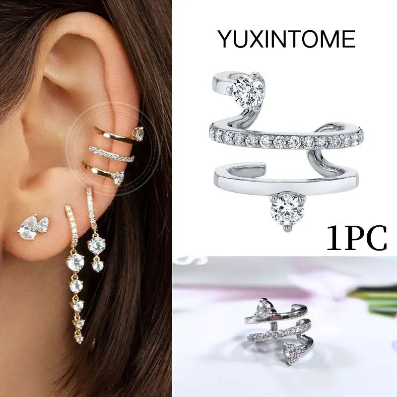 Pendientes chapados en oro de 24K para mujer, aretes con Clip de piedra de circón de cristal, joyería de lujo en forma de C, bisutería, 1 ud. - CR mark