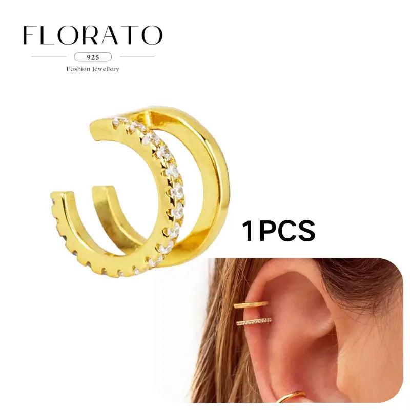 Chapado en oro de 24 quilates/925 plata cristal circón sin oreja Piercing Clips para las orejas minimalista CZ Clips para las orejas joyería de moda Popular para mujeres - CR mark