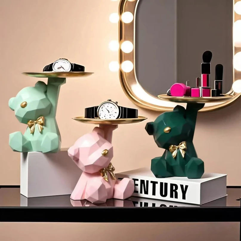 Kawaii Geometric Bear and Butterfly Tray, Living Room Desk Decoration, Assorted Candy Storage Tray, Home Decor