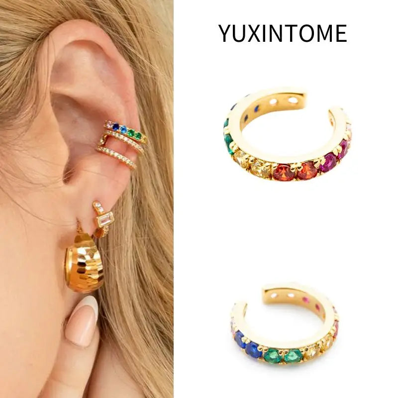 Pendientes chapados en oro de 24K para mujer, aretes con Clip de piedra de circón de cristal, joyería de lujo en forma de C, bisutería, 1 ud. - CR mark