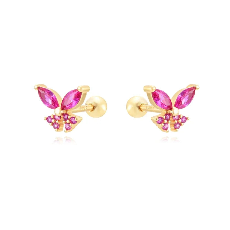 KYOUNUO-Conjunto de pendientes colgantes rellenos de oro y plata para mujer, puños para las orejas, pendientes de aro con forma de flor y mariposa de circón, joyería al por mayor - CR mark