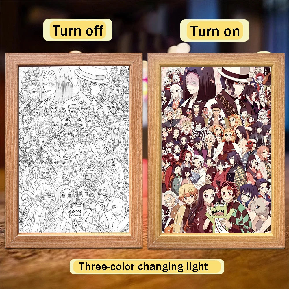 Figuras de acción de Demon Slayer, pintura ligera, marco de fotos, Tanjirou Nezuko, figura de luz nocturna Led, regalos Kimetsu No Yaiba - CR mark