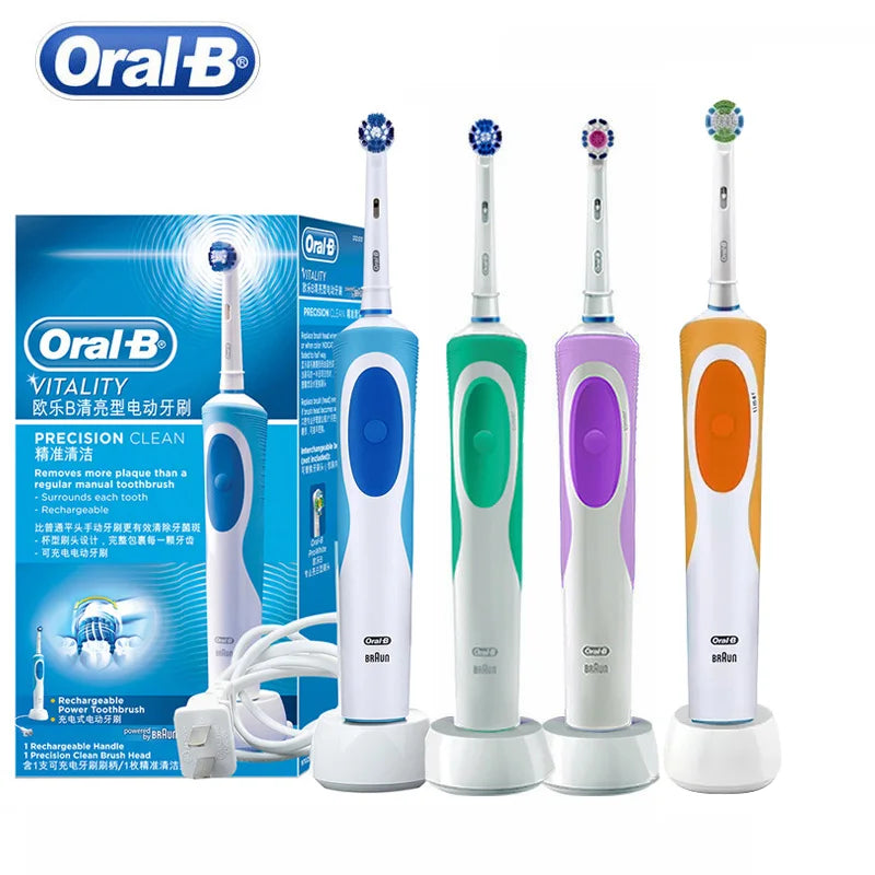 Oral B-cepillo de dientes eléctrico con vibración rotativa 2D, limpieza, carga, cerdas cruzadas, cuidado bucal, 4 cabezales de regalo gratis
