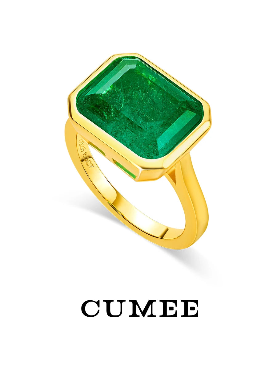 CUMEE Conjunto de joyería de plata 925 personalizado, pendiente de Esmeralda sintética cultivada para joyería de mujer, chapado en oro amarillo de 18 quilates - CR mark