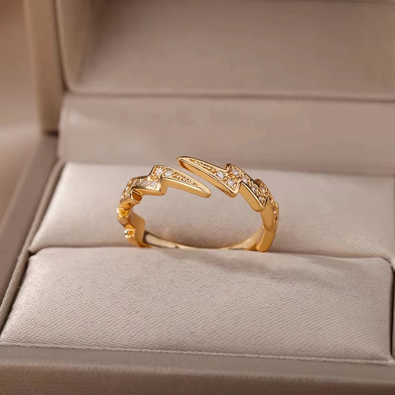 Anillos geométricos de circón de acero inoxidable para mujer, joyería de lujo con mal de ojo, Color dorado, ajustable, joyería estética de boda a la moda, regalo