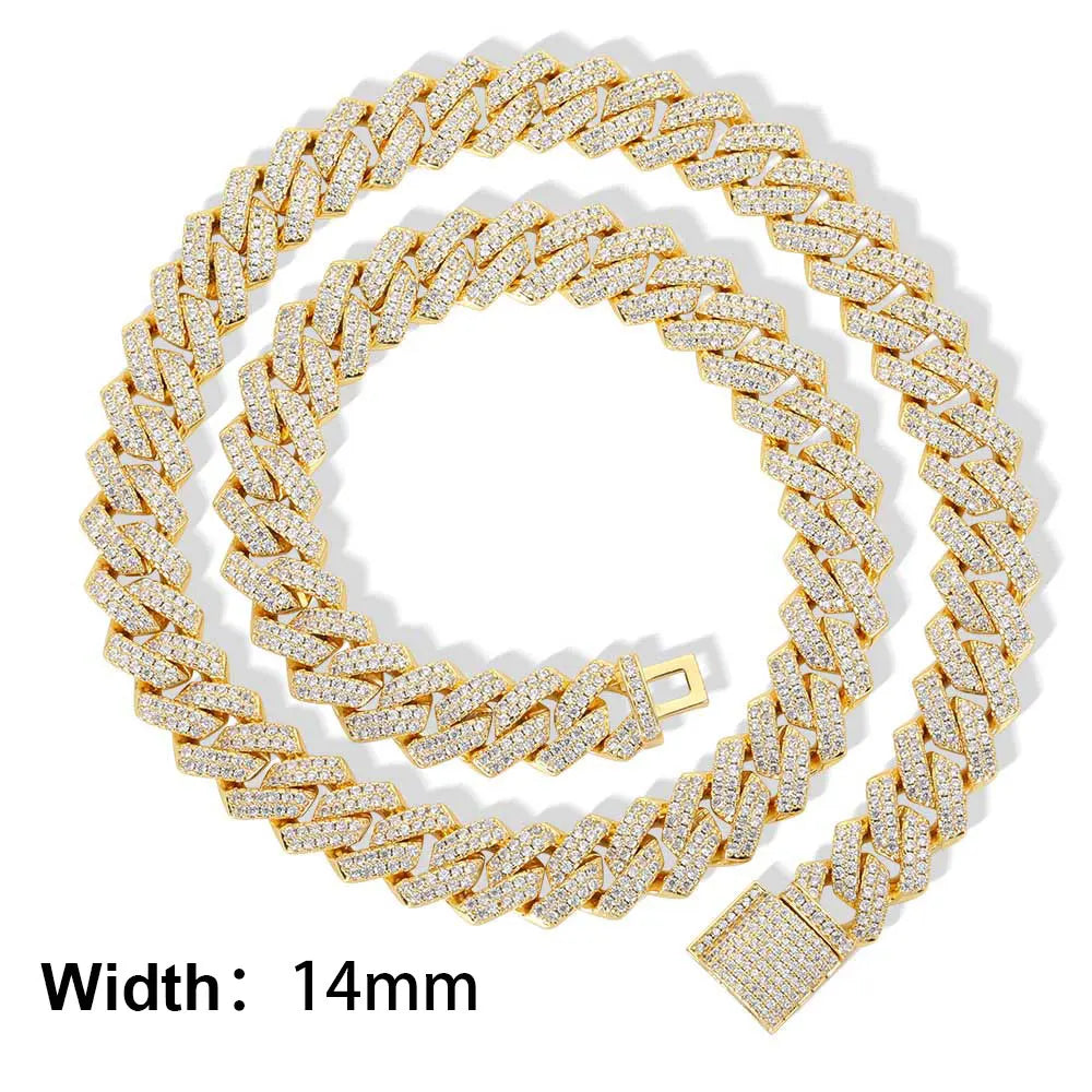 Envío Directo, collar de cadena de eslabones cubanos de Hip Hop, chapado en oro de 18k, 10/12/14/15/20mm, diamante helado CZ, regalo para él/la - CR mark